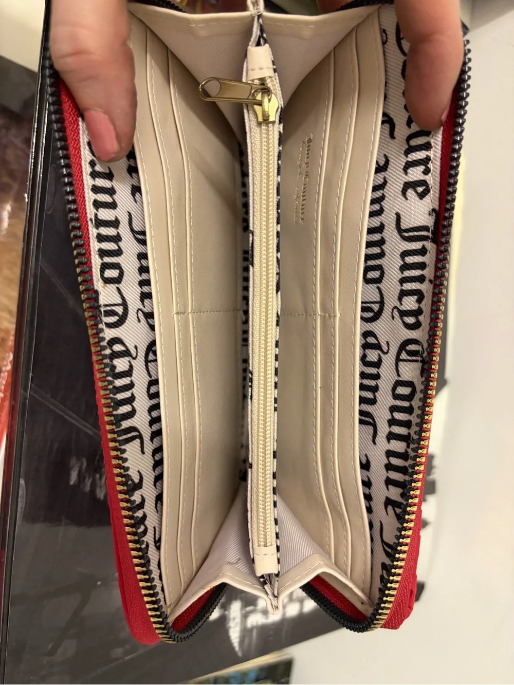 Like new Juicy Couture Red Embossed Zip Wallet with Gold Accent